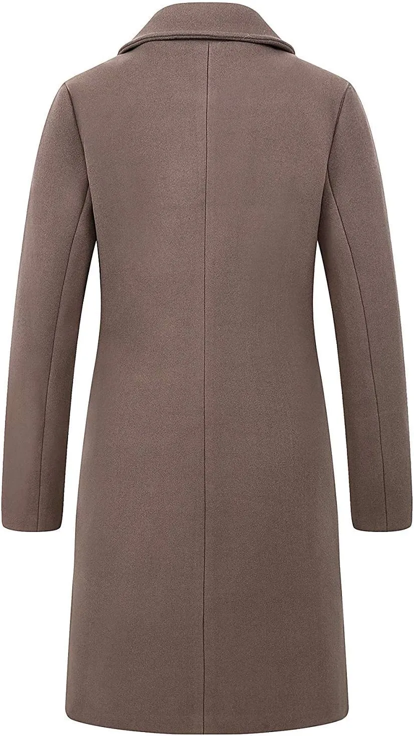 chouyatou Women's Big Notch Lapel Single Breasted Mid-Long Wool Blend Coat