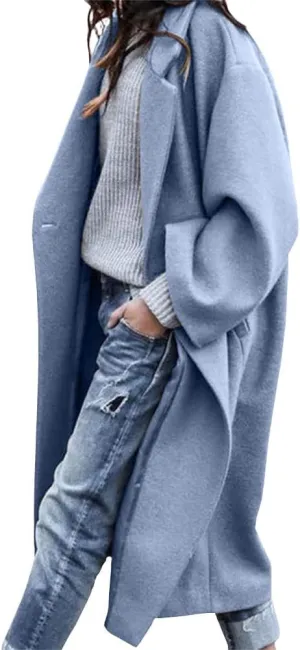 chouyatou Women's Casual Notched Lapel Single Breasted Work Office Wool Trench Pea Coat