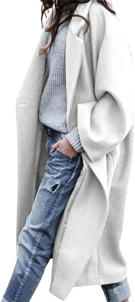 chouyatou Women's Casual Notched Lapel Single Breasted Work Office Wool Trench Pea Coat