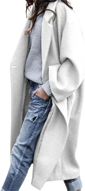 chouyatou Women's Casual Notched Lapel Single Breasted Work Office Wool Trench Pea Coat