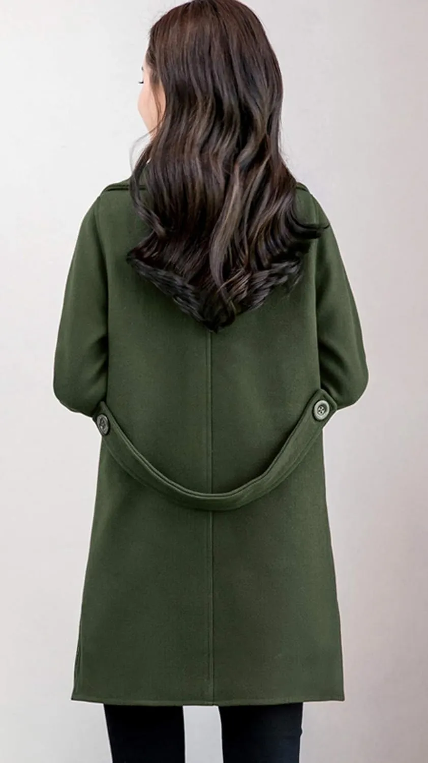 chouyatou Women's Elegant Lapel Collar Double Breasted Wool Blend Pea Coat with Belt