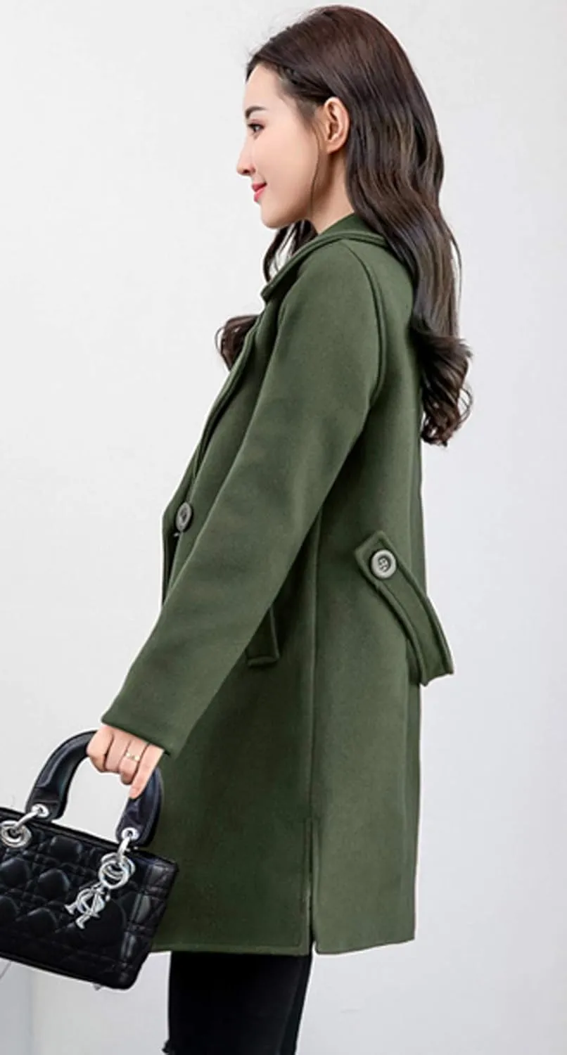 chouyatou Women's Elegant Lapel Collar Double Breasted Wool Blend Pea Coat with Belt