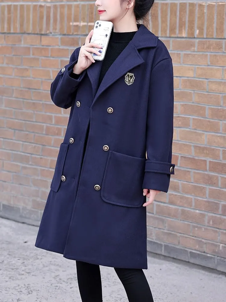 chouyatou Women's Elegant Notched Lapel Double Breasted Wool Blend Trench Pea Coat with Pockets