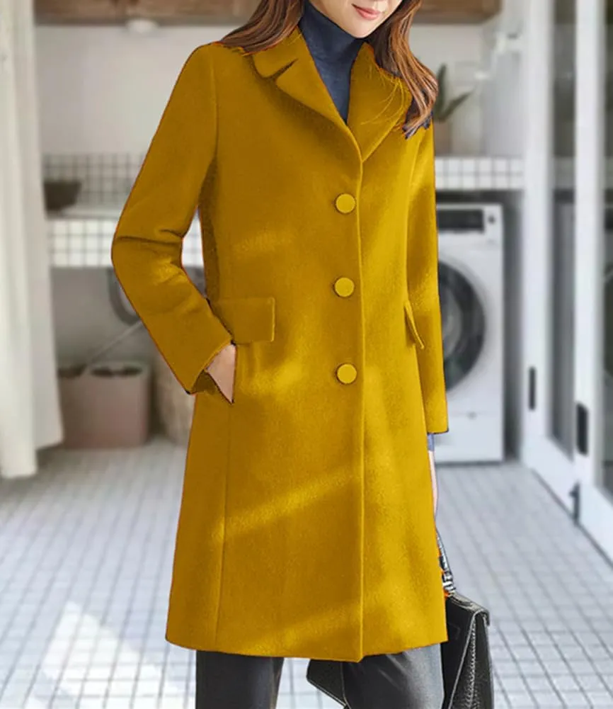 chouyatou Women's Notched Lapel Single Breasted Business Casual Wool Blend Long Trench Coat