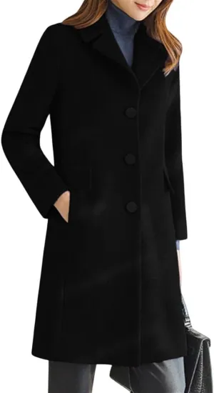 chouyatou Women's Notched Lapel Single Breasted Business Casual Wool Blend Long Trench Coat