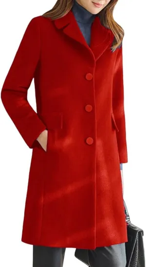 chouyatou Women's Notched Lapel Single Breasted Business Casual Wool Blend Long Trench Coat