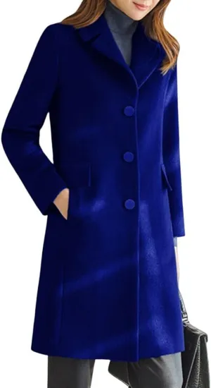chouyatou Women's Notched Lapel Single Breasted Business Casual Wool Blend Long Trench Coat