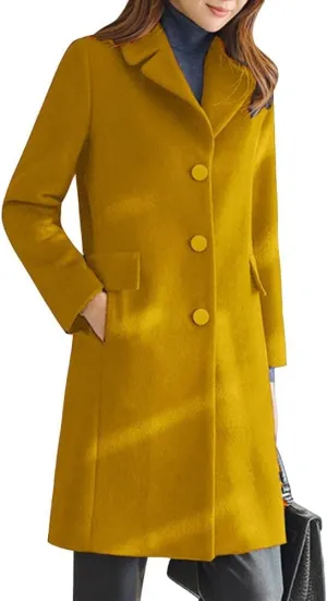 chouyatou Women's Notched Lapel Single Breasted Business Casual Wool Blend Long Trench Coat