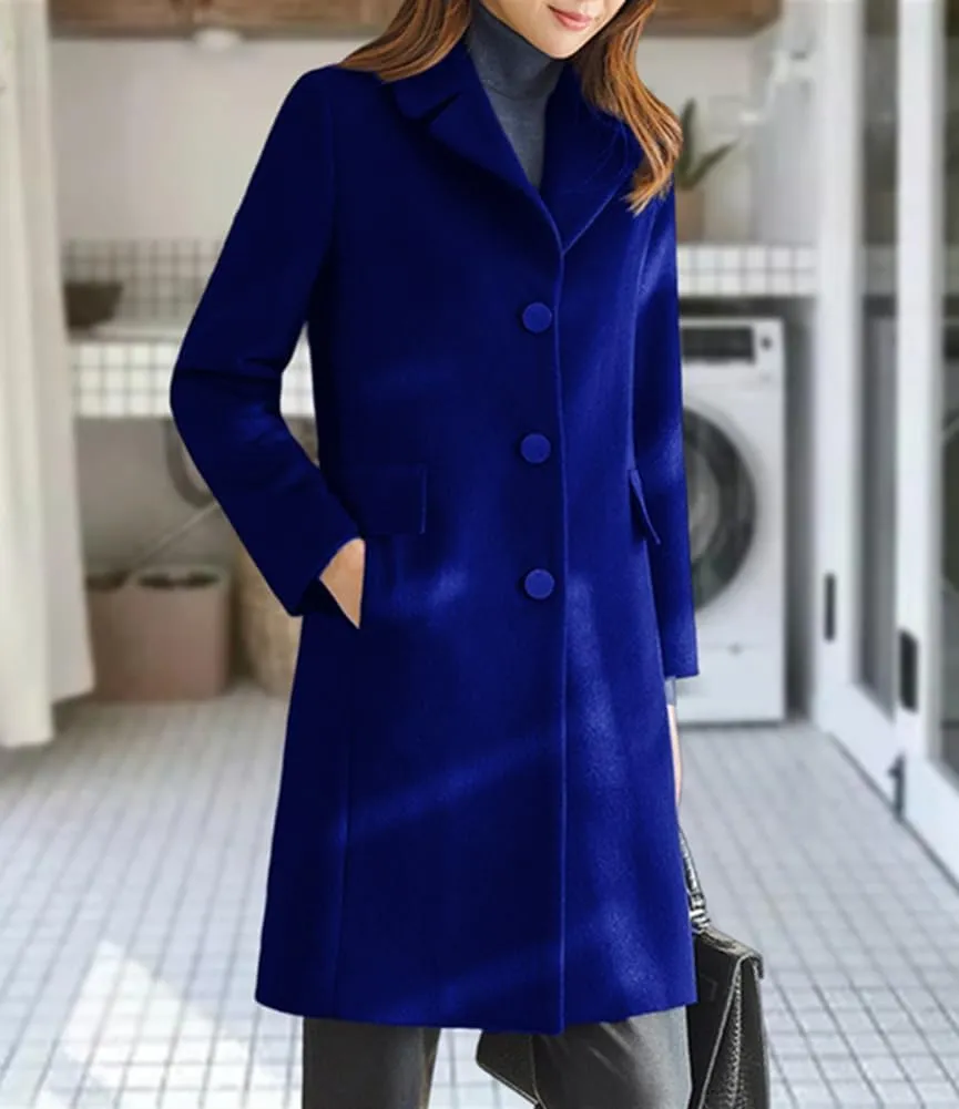 chouyatou Women's Notched Lapel Single Breasted Business Casual Wool Blend Long Trench Coat