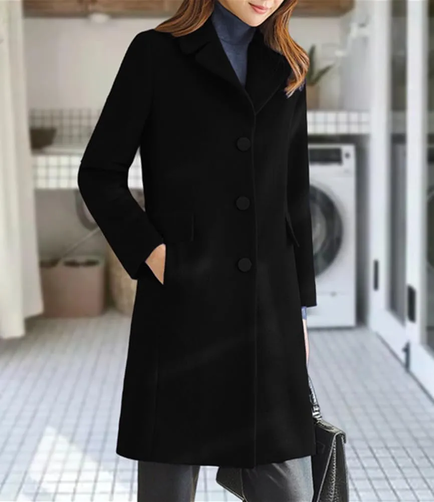 chouyatou Women's Notched Lapel Single Breasted Business Casual Wool Blend Long Trench Coat
