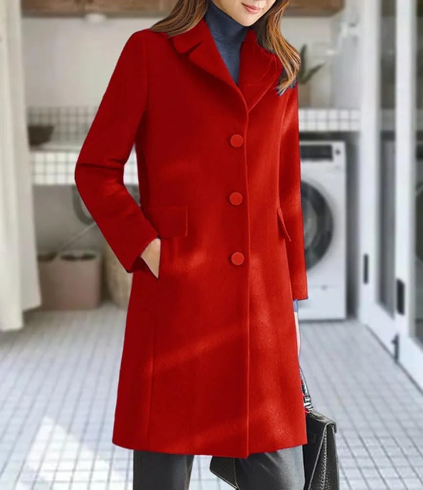 chouyatou Women's Notched Lapel Single Breasted Business Casual Wool Blend Long Trench Coat