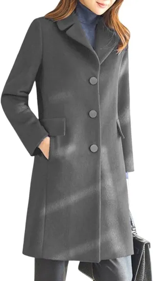 chouyatou Women's Notched Lapel Single Breasted Business Casual Wool Blend Long Trench Coat