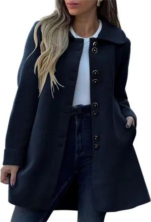 chouyatou Women's Winter Casual Lapel Collared Single Breasted Wool Pea Coat Elegant Wool Blend Overcoat