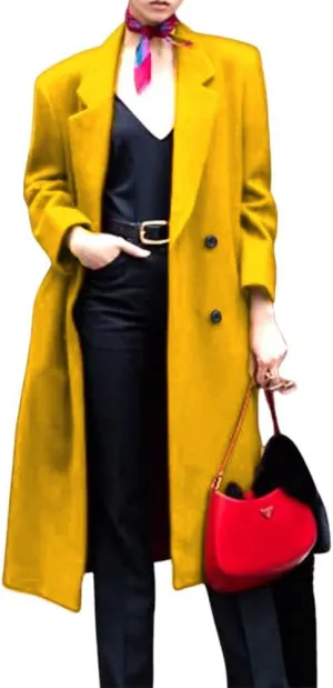 chouyatou Women's Winter Elegant Lapel Double Breasted Office Work Wool Blend Trench Pea Coat Overcoat