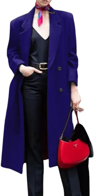 chouyatou Women's Winter Elegant Lapel Double Breasted Office Work Wool Blend Trench Pea Coat Overcoat