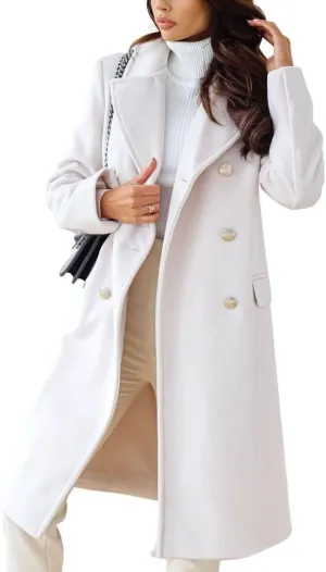chouyatou Women's Winter Lapel Double Breasted Office Work Long Wool Pea Coat Overcoat