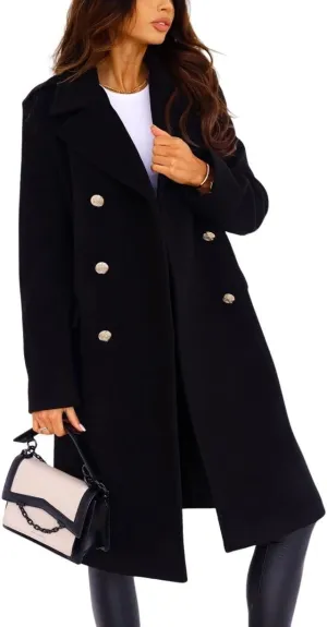 chouyatou Women's Winter Lapel Double Breasted Office Work Long Wool Pea Coat Overcoat