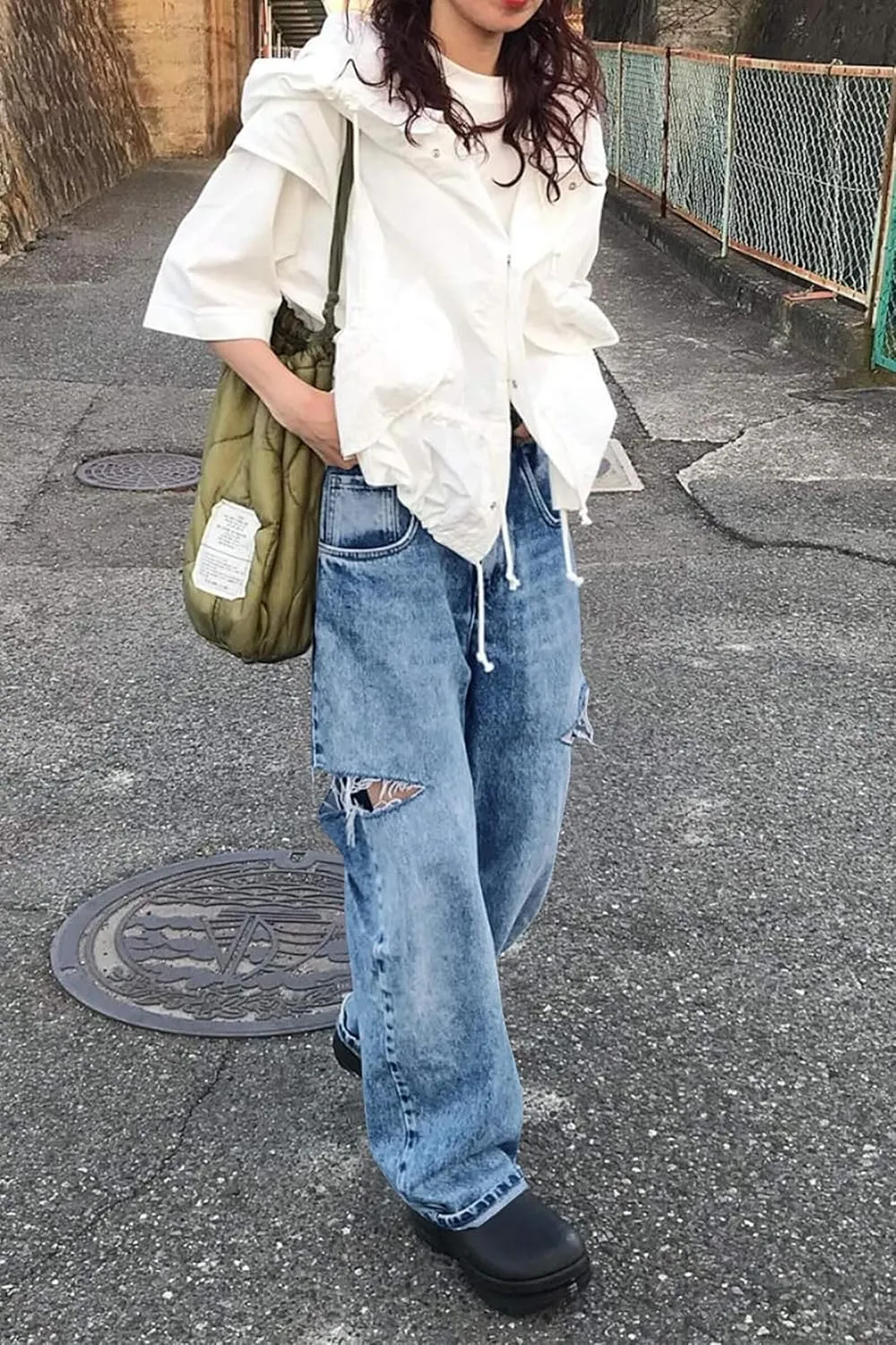 Cicy Bell Womens High Waisted Baggy Jeans Side Cut Out Wide Leg Stretchy Trendy Denim Pants with Pockets