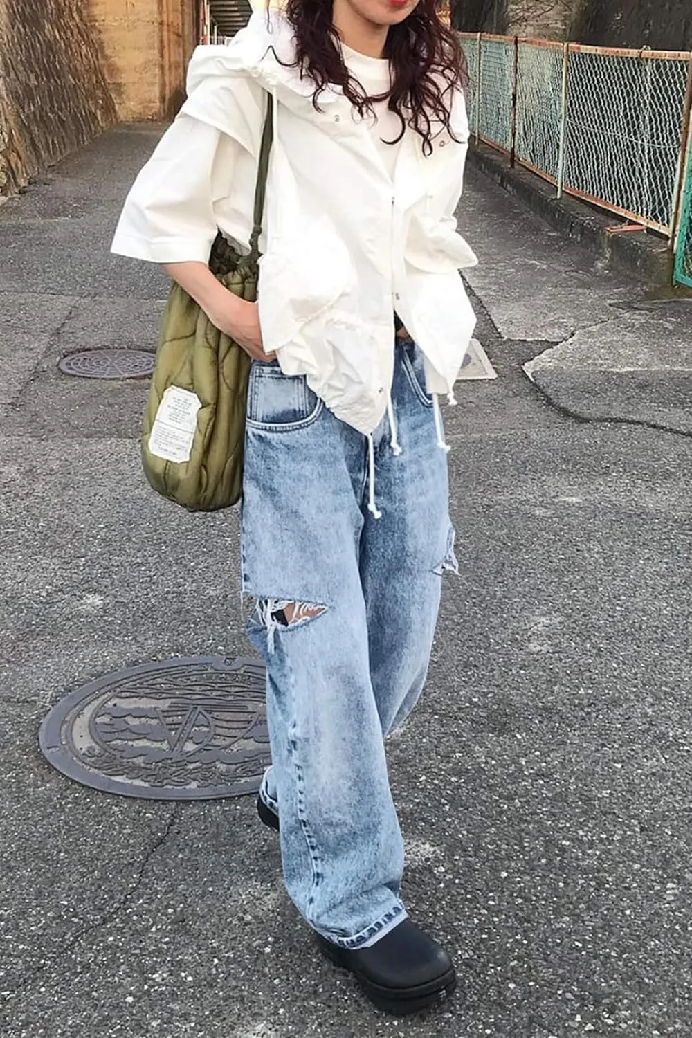 Cicy Bell Womens High Waisted Baggy Jeans Side Cut Out Wide Leg Stretchy Trendy Denim Pants with Pockets