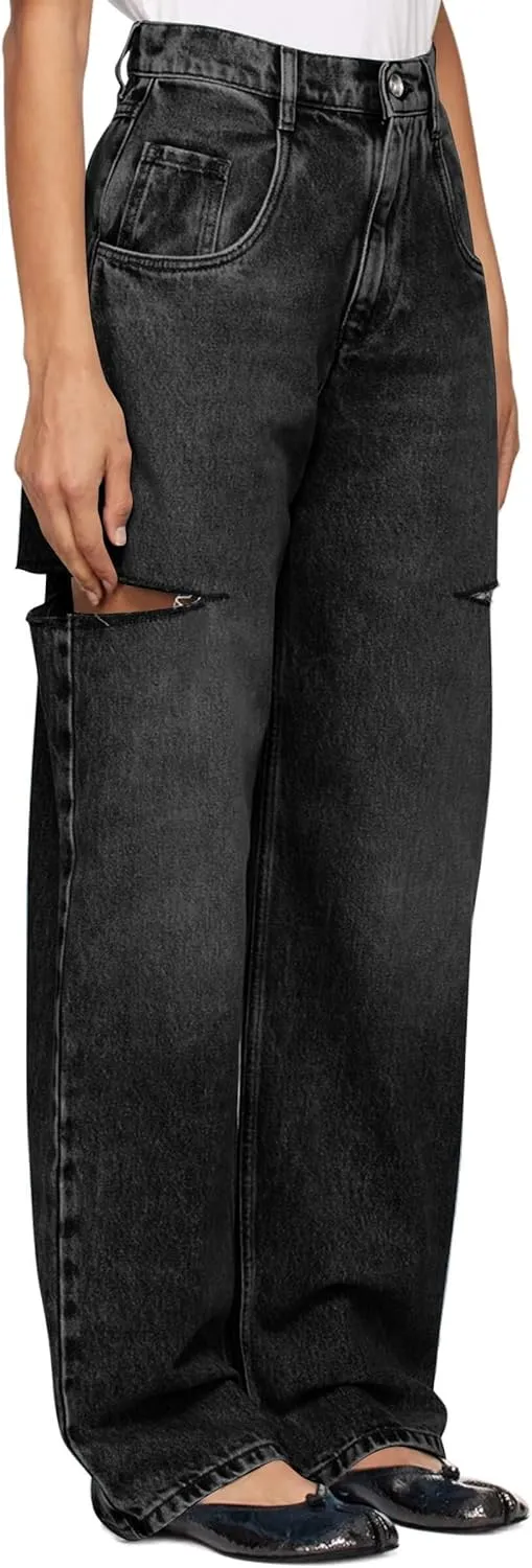 Cicy Bell Womens High Waisted Baggy Jeans Side Cut Out Wide Leg Stretchy Trendy Denim Pants with Pockets