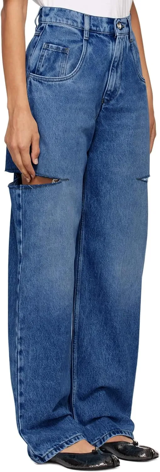Cicy Bell Womens High Waisted Baggy Jeans Side Cut Out Wide Leg Stretchy Trendy Denim Pants with Pockets