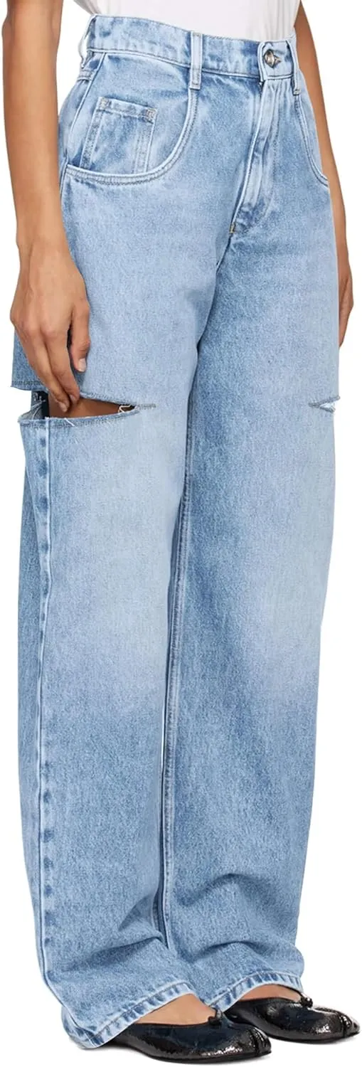 Cicy Bell Womens High Waisted Baggy Jeans Side Cut Out Wide Leg Stretchy Trendy Denim Pants with Pockets