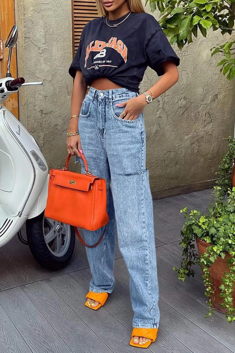 Cicy Bell Womens High Waisted Baggy Jeans Side Cut Out Wide Leg Stretchy Trendy Denim Pants with Pockets