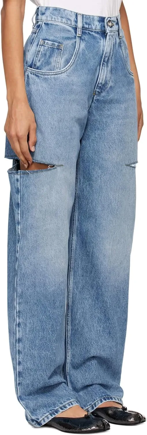 Cicy Bell Womens High Waisted Baggy Jeans Side Cut Out Wide Leg Stretchy Trendy Denim Pants with Pockets