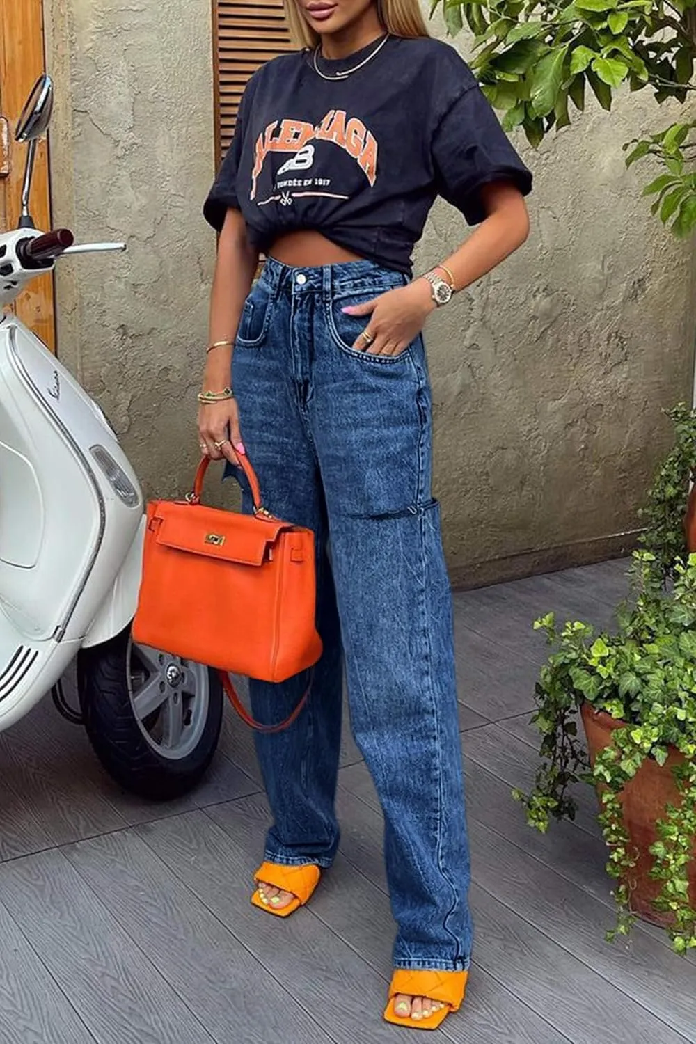 Cicy Bell Womens High Waisted Baggy Jeans Side Cut Out Wide Leg Stretchy Trendy Denim Pants with Pockets