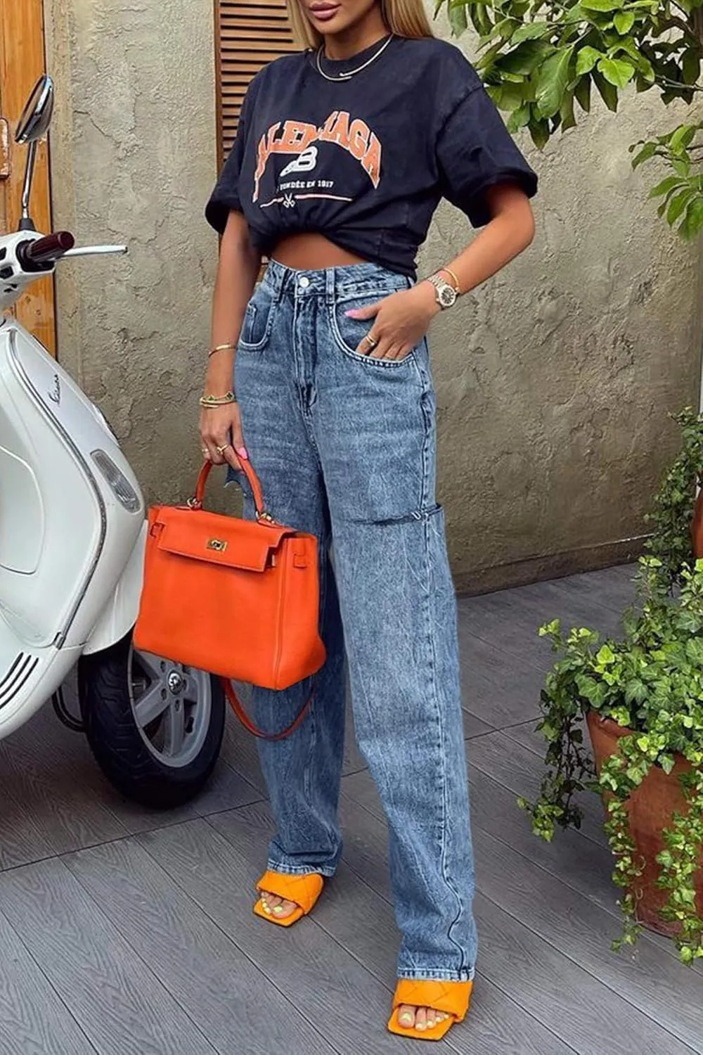 Cicy Bell Womens High Waisted Baggy Jeans Side Cut Out Wide Leg Stretchy Trendy Denim Pants with Pockets