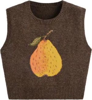 CIDER Knit Round Neckline Pear Graphic Wool-Blend Vest Curve & Plus