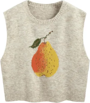 CIDER Knit Round Neckline Pear Graphic Wool-Blend Vest Curve & Plus