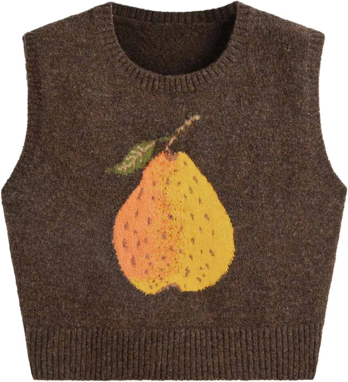 CIDER Knit Round Neckline Pear Graphic Wool-Blend Vest Curve & Plus