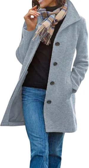 Coats for Women Trendy Womens Pea Coat Elegant Single Breasted Winter Trench Coat Dressy Casual Thicken Wool Blend Blazer Jacket with Pockets Light Gray Xx-Large