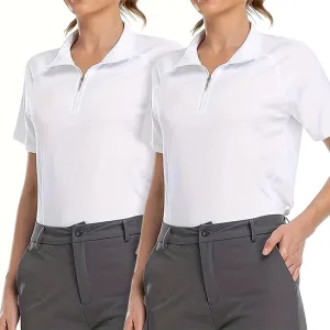 CONTEANER Women's 2 Pack Sleeveless Golf Tennis Polo Shirts Lightweight Quick Dry T-Shirts Zip Up Workout Tank Tops
