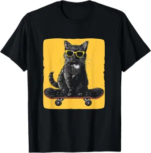Cool Sunglasses Cat on a Skateboard for a Trendy Ride T-Shirt