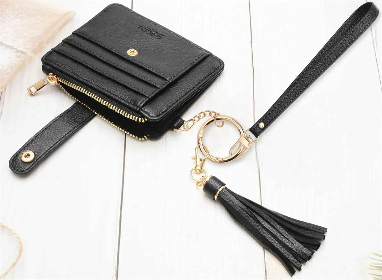 COOLANS Silicone Bracelet Wristlet Wallet Credit Card Holder RFID,ID Window,Key Ring Tassel,Slim Wallet Women Keychain Purse