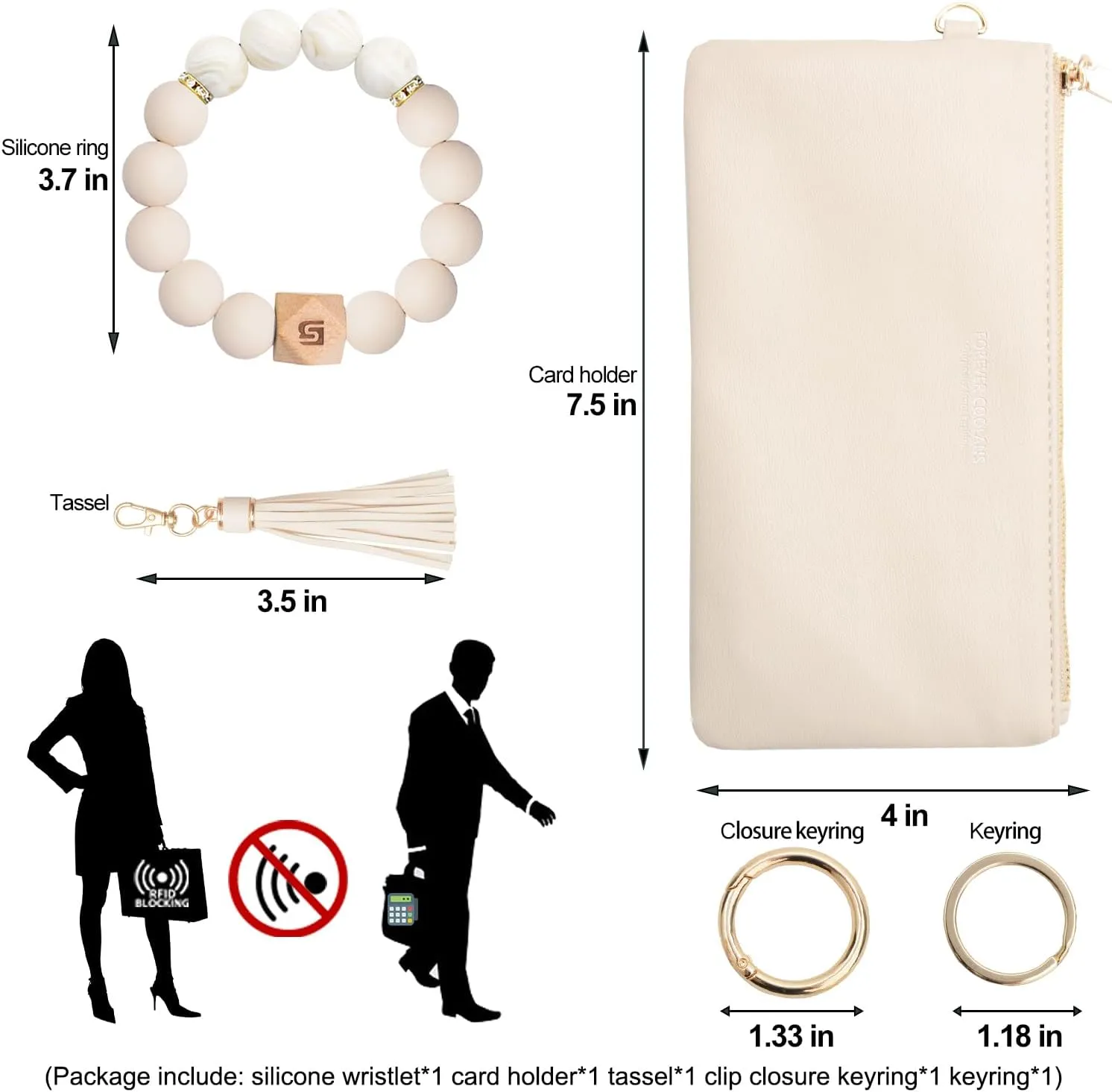 COOLANS Silicone Bracelet Wristlet Wallet Credit Card Holder RFID,ID Window,Key Ring Tassel,Slim Wallet Women Keychain Purse