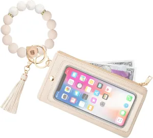 COOLANS Silicone Bracelet Wristlet Wallet Credit Card Holder RFID,ID Window,Key Ring Tassel,Slim Wallet Women Keychain Purse