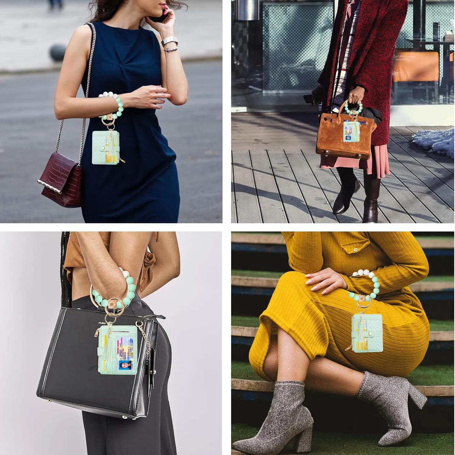 COOLANS Silicone Bracelet Wristlet Wallet Credit Card Holder RFID,ID Window,Key Ring Tassel,Slim Wallet Women Keychain Purse