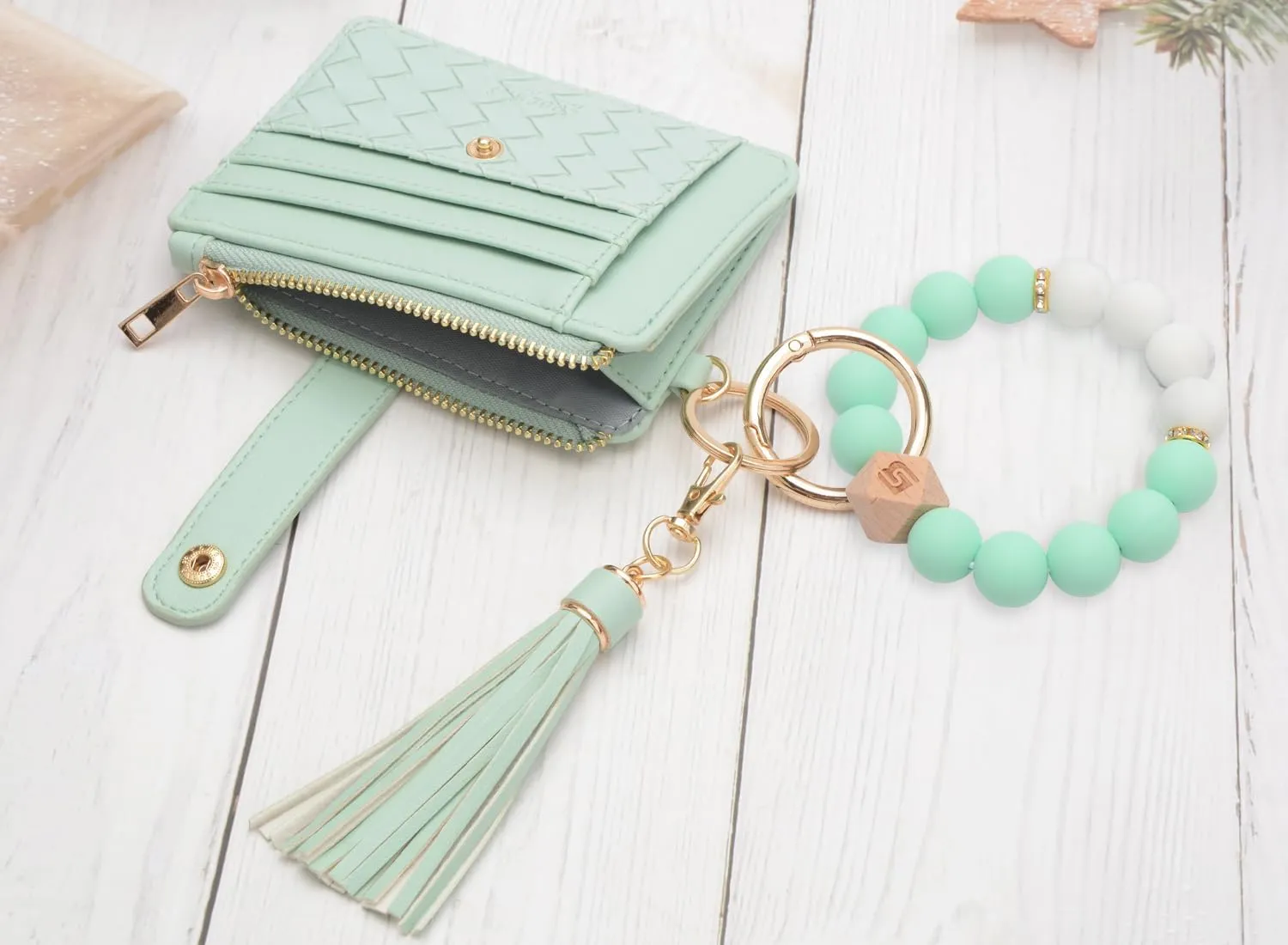 COOLANS Silicone Bracelet Wristlet Wallet Credit Card Holder RFID,ID Window,Key Ring Tassel,Slim Wallet Women Keychain Purse