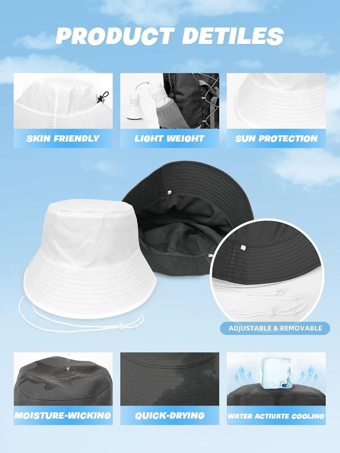 Cooling Bucket Hat for Women Men,Lightweight Wide Brim Sun Hat for Beach,Golf, Fishing,Moisture-Wicking&Foldable
