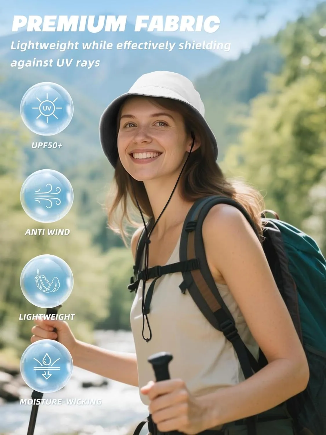 Cooling Bucket Hat for Women Men,Lightweight Wide Brim Sun Hat for Beach,Golf, Fishing,Moisture-Wicking&Foldable
