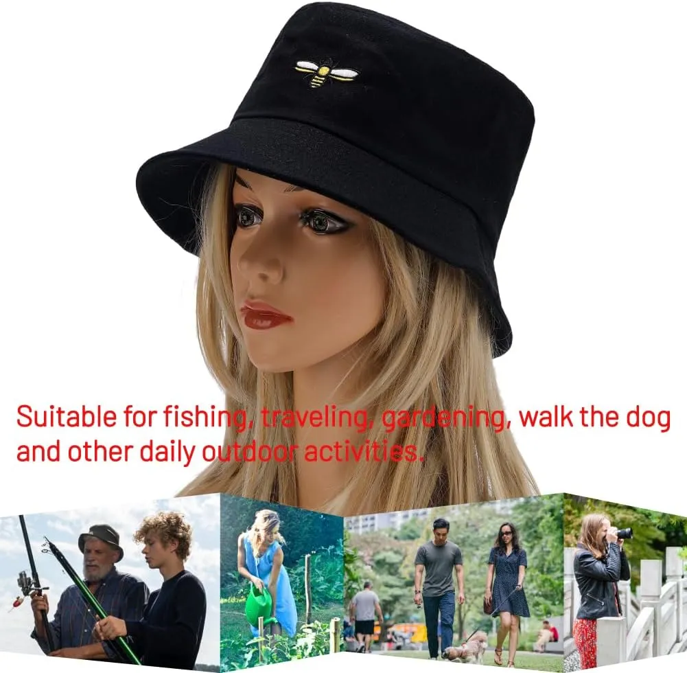 Cotton Bucket Hat for Women Men Summer Travel Sun Beach Bucket Cap, Unisex Outdoor Fisherman Hat