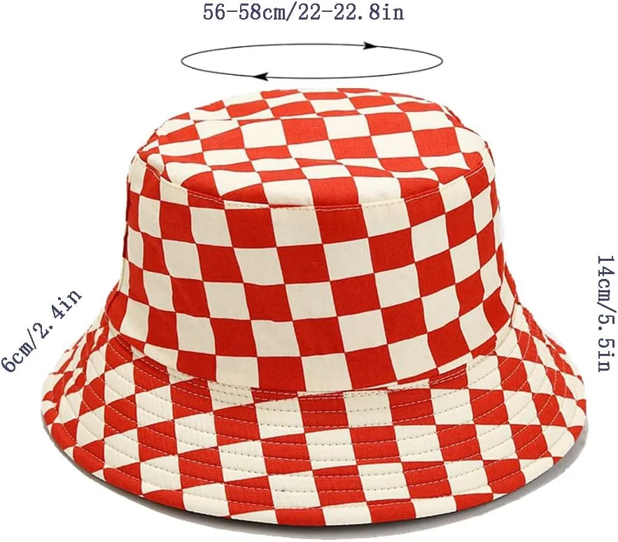 Cotton Checkered Bucket Hat Summer Fashion Fisherman Beach Sun Hats for Women and Men