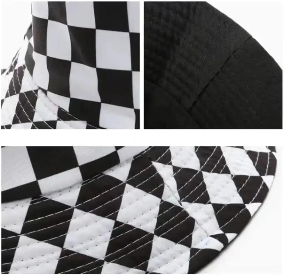 Cotton Checkered Bucket Hat Summer Fashion Fisherman Beach Sun Hats for Women and Men