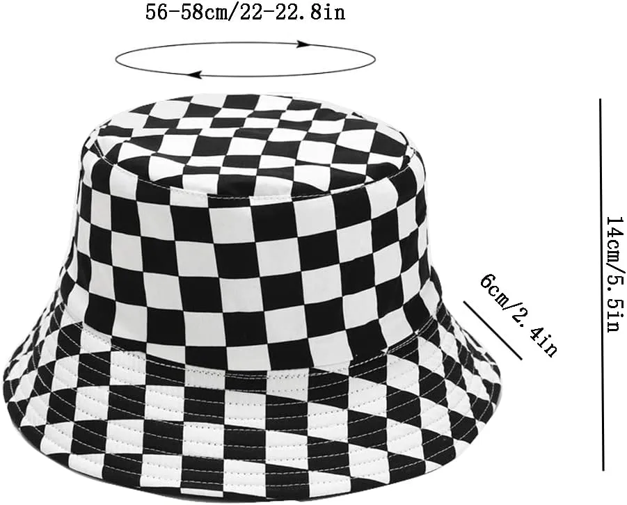 Cotton Checkered Bucket Hat Summer Fashion Fisherman Beach Sun Hats for Women and Men