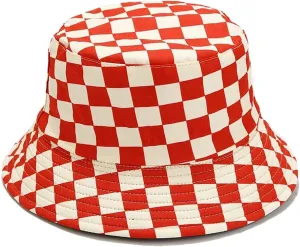 Cotton Checkered Bucket Hat Summer Fashion Fisherman Beach Sun Hats for Women and Men