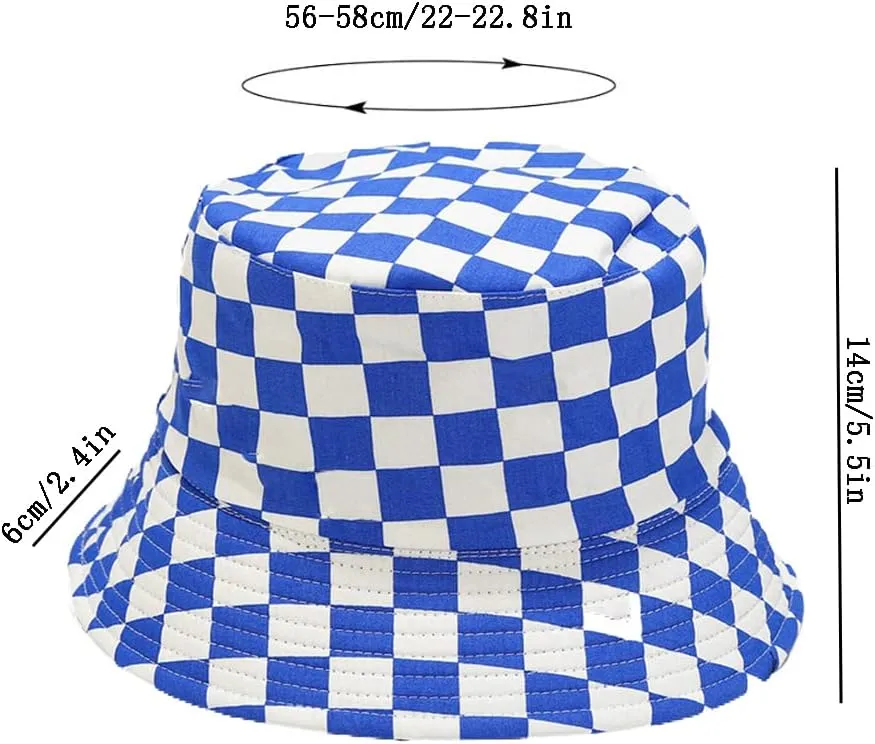 Cotton Checkered Bucket Hat Summer Fashion Fisherman Beach Sun Hats for Women and Men