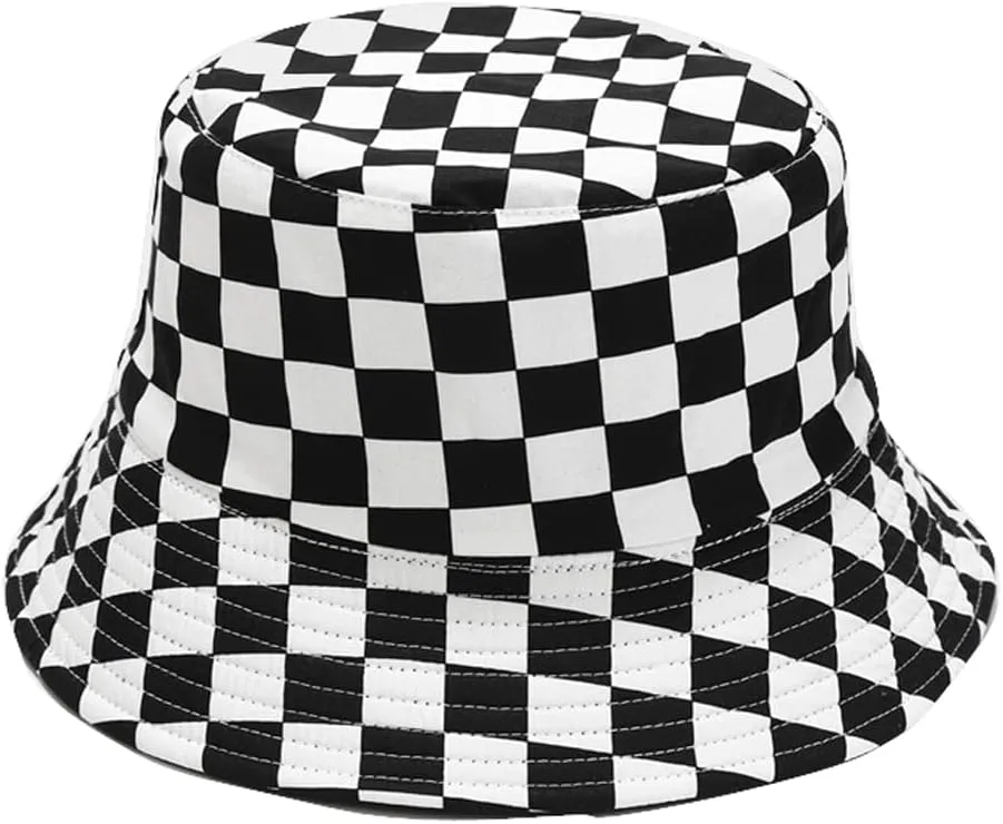 Cotton Checkered Bucket Hat Summer Fashion Fisherman Beach Sun Hats for Women and Men